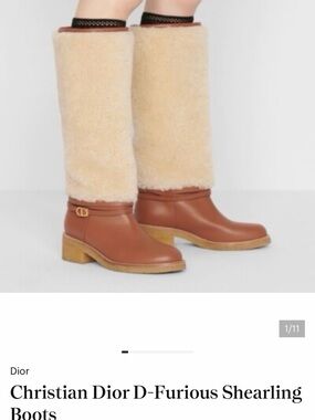Dior D-Furious Shearling Knee Boots in Tan and Cream